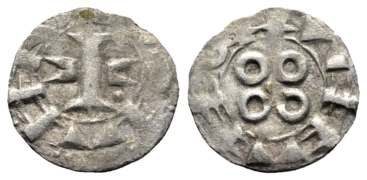 FRANCE.Melgueil.(Circa 12th-13th). Denier.  Obv : Degraded legend. Cross with cr...