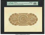 Bolivia Banco Nacional de Bolivia 20 Bolivianos 187x (ca. 1873) Pick S187bp Proof PMG Gem Uncirculated 66 EPQ. 

HID09801242017