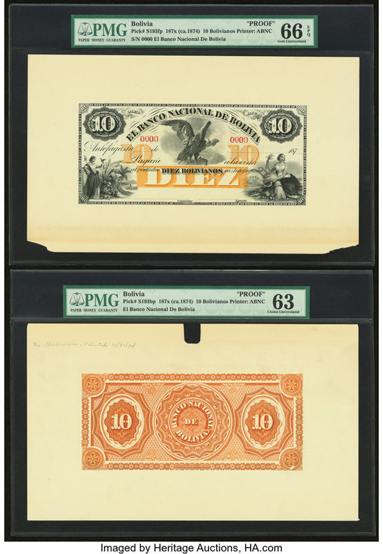 Bolivia Banco Nacional de Bolivia 10 Bolivianos 187x (ca. 1874) Pick S193fp; S19...