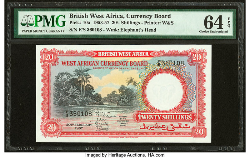 British West Africa West African Currency Board 20 Shillings 20.2.1957 Pick 10a ...