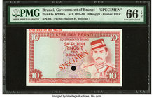 Brunei Government of Brunei 10 Ringgit ND (1976-86) Pick 8s KNB8S Specimen PMG Gem Uncirculated 66 EPQ. One POC.

HID09801242017