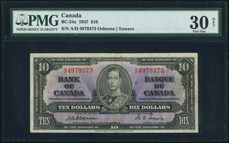 Canada Bank of Canada $10 2.1.1937 BC-24a PMG Very Fine 30 Net. Featuring the si...