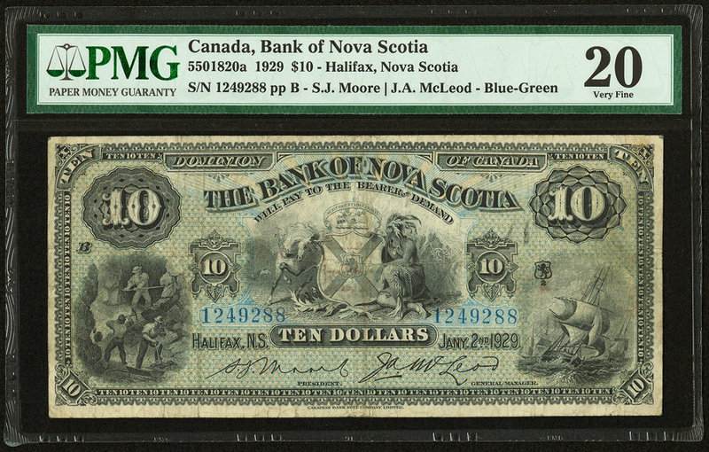 Canada Halifax, NS- Bank of Nova Scotia $10 2.1.1929 Ch.#550-18-20a PMG Very Fin...