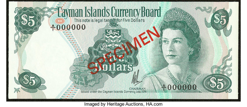 Cayman Islands Cayman Islands Currency Board $5 L. 1974 Pick 6s Specimen Crisp U...