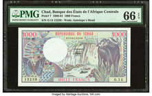 Chad Banque Des Etats De L'Afrique Centrale 1000 Francs 1.6.1980 Pick 7 PMG Gem Uncirculated 66 EPQ. 

HID09801242017