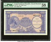 Congo Democratic Republic Banque Centrale du Congo Belge et du Ruanda-Urundi 1000 Francs 15.2.1962 Pick 2a PMG Choice About Unc 58. Ink stamp. 

HID09...