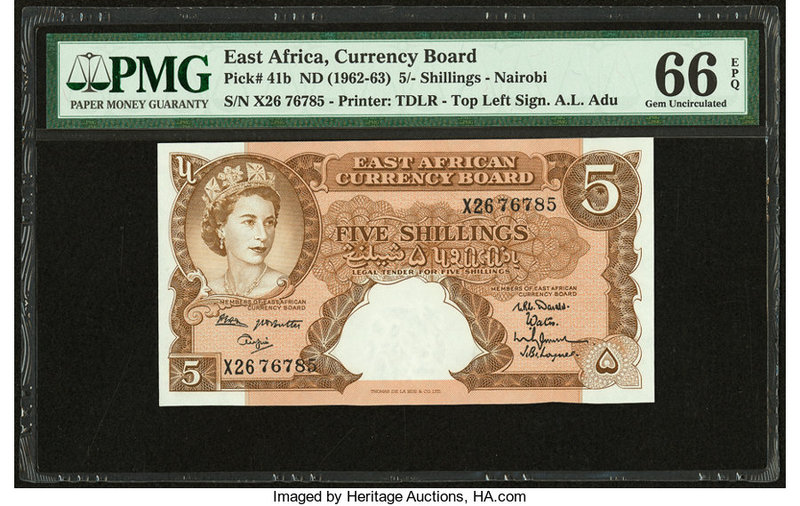 East Africa East African Currency Board 5 Shillings ND (1962-63) Pick 41b PMG Ge...