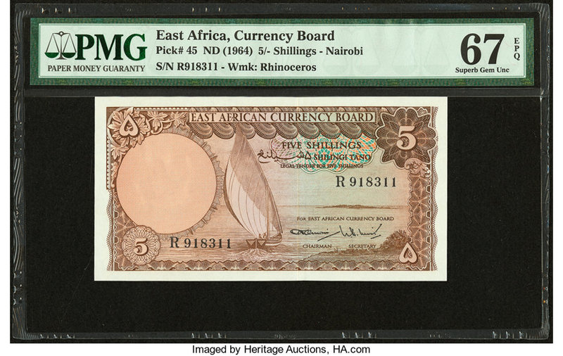 East Africa East African Currency Board 5 Shillings ND (1964) Pick 45 PMG Superb...