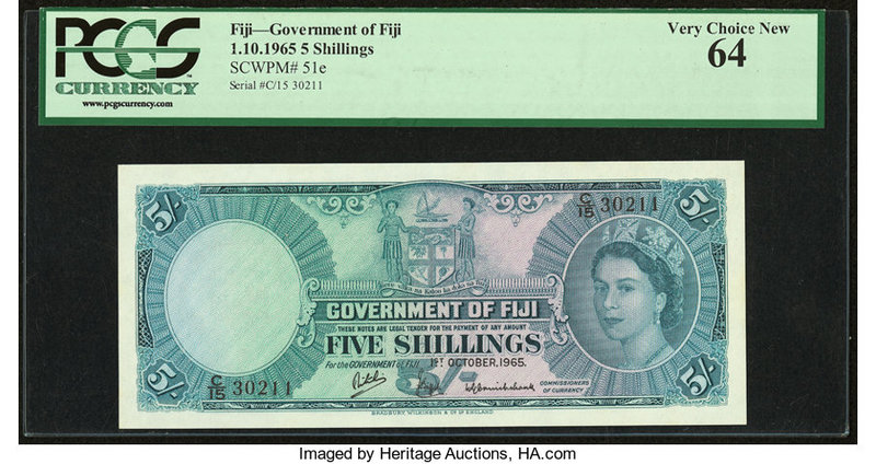 Fiji Government of Fiji 5 Shillings 1.10.1965 Pick 51e PCGS Very Choice New 64. ...