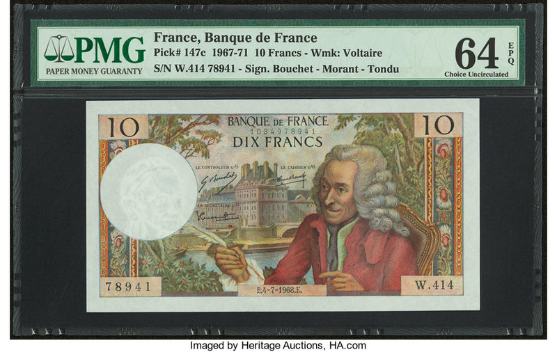 France Banque de France 10 Francs 4.7.1968 Pick 147c PMG Choice Uncirculated 64 ...