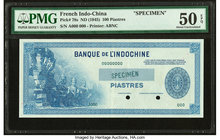 French Indochina Banque de l'Indo-Chine 100 Piastres ND (1945) Pick 78s Specimen PMG About Uncirculated 50 EPQ. Two POCs.

HID09801242017