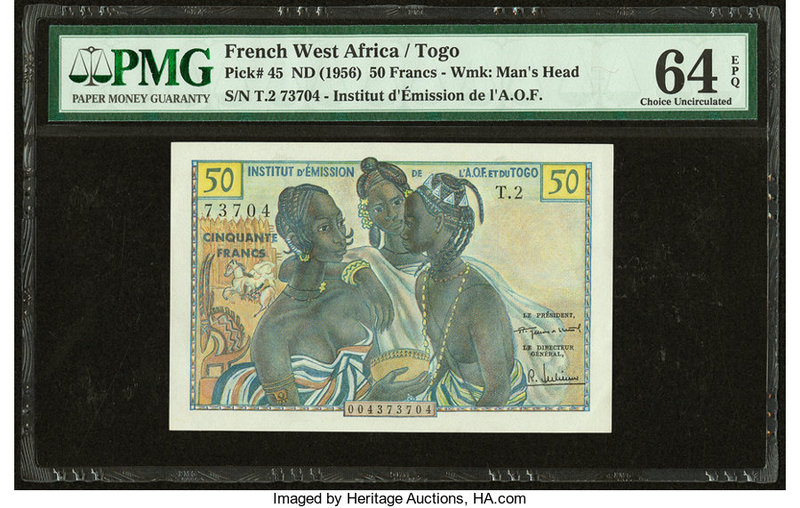 French West Africa Institut d'Emission de l'AOF et du Togo 50 Francs ND (1956) P...