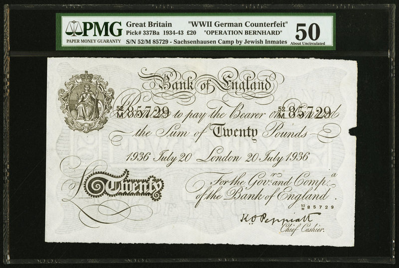 Great Britain Bank of England 20 Pounds 20.7.1936 Pick 337Ba "Operation Bernhard...