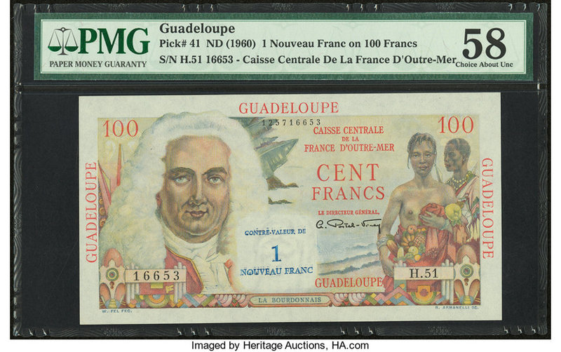 Guadeloupe Caisse Centrale de la France d'Outre-Mer 1 Nouveau Franc on 100 Franc...