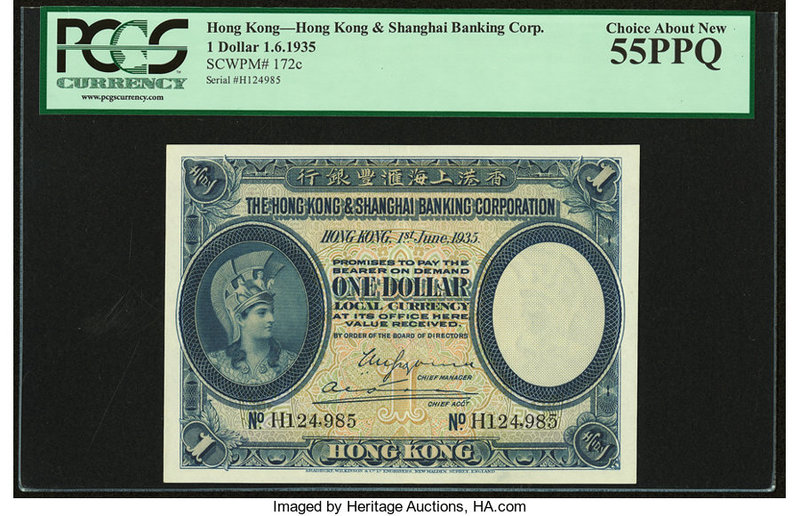 Hong Kong Hongkong & Shanghai Banking Corp. 1 Dollar 1.6.1935 Pick 172c PCGS Cho...