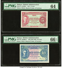 Malaya Board of Commissioners of Currency 5; 10 Cents 1.7.1941 Pick 7a; 8a Two Examples PMG Choice Uncirculated 64; Gem Uncirculated 66 EPQ. 

HID0980...