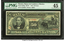 Mexico Banco de Londres y Mexico 50 Pesos 1.10.1913 Pick S236g M274f PMG Choice Extremely Fine 45. 

HID09801242017