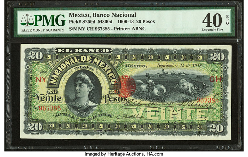 Mexico Banco Nacional de Mexico 20 Pesos 15.9.1913 Pick S259d M300d PMG Extremel...