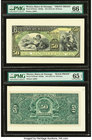 Mexico Banco de Durango 50 Pesos ND (1913-14) Pick S276Ap1; S276Ap2 M336p Front And Back Proofs PMG Gem Uncirculated 66 EPQ; Gem Uncirculated 65 EPQ. ...