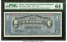 Mexico Estado de Chihuahua 1 Peso 1915 Pick S530e M920o PMG Choice Uncirculated 64. Pinholes.

HID09801242017