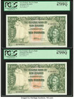 New Zealand Reserve Bank of New Zealand 10 Pounds ND (1967) Pick 161d Two Consecutive Examples PCGS Superb Gem New 67PPQ. 

HID09801242017
