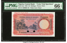 Nigeria Central Bank of Nigeria 10 Shillings 15.9.1958 Pick 3cts Color Trial Specimen PMG Gem Uncirculated 66 EPQ. Two POCs.

HID09801242017