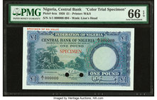 Nigeria Central Bank of Nigeria 1 Pound 15.9.1958 Pick 4cts Color Trial Specimen PMG Gem Uncirculated 66 EPQ. Two POCs.

HID09801242017