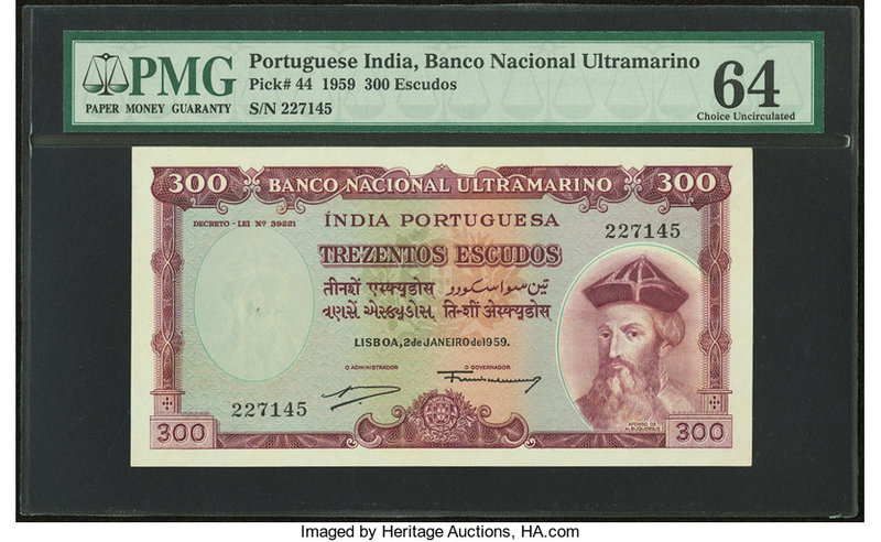 Portuguese India Banco Nacional Ultramarino 300 Escudos 2.1.1959 Pick 44 PMG Cho...