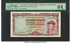 Portuguese India Banco Nacional Ultramarino 300 Escudos 2.1.1959 Pick 44 PMG Choice Uncirculated 64. Pinholes at issue; spindle hole.

HID09801242017