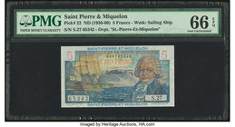 Saint Pierre and Miquelon Caisse Centrale de la France d'Outre Mer 5 Francs ND (1950-60) Pick 22 PMG Gem Uncirculated 66 EPQ. 

HID09801242017