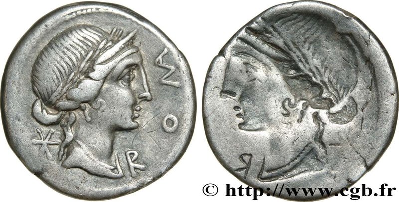 AEMILIA
Type : Denier incus 
Date : c. 114-113 AC. 
Mint name / Town : Rome ...