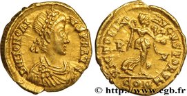 HONORIUS
Type : Tremissis 
Date : c. 402/403- 405/406 
Mint name / Town : Ravenne 
Metal : gold 
Diameter : 13,5 mm
Orientation dies : 6 h.
Wei...