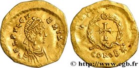 PULCHERIA
Type : Tremissis 
Date : c. 420-450 
Mint name / Town : Constantinople 
Metal : gold 
Millesimal fineness : 1000 ‰
Diameter : 15 mm
O...