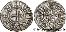 PÉPIN II OF AQUITAINE
Type : Denier 
Date : c. 845-848 
Mint name / Town : Toulouse 
Metal : silver 
Diameter : 20,5 mm
Orientation dies : 3 h....