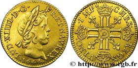 LOUIS XIV "THE SUN KING"
Type : Demi-louis d'or à la mèche courte 
Date : 1644 
Mint name / Town : Lyon 
Metal : gold 
Millesimal fineness : 917 ...