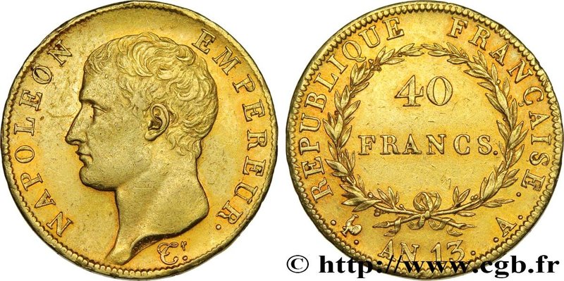 PREMIER EMPIRE / FIRST FRENCH EMPIRE
Type : 40 francs or Napoléon tête nue, Cal...