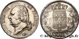 LOUIS XVIII
Type : 5 francs Louis XVIII, tête nue 
Date : 1816 
Mint name / Town : Limoges 
Quantity minted : 306261 
Metal : silver 
Millesimal...