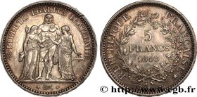 II REPUBLIC
Type : 5 francs Hercule, IIe République 
Date : 1848 
Mint name / Town : Bordeaux 
Quantity minted : 428147 
Metal : silver 
Millesi...