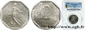 V REPUBLIC
Type : 2 francs Semeuse, nickel, frappe monnaie 
Date : 1991 
Mint name / Town : Pessac 
Quantity minted : 2511 
Metal : nickel 
Diam...