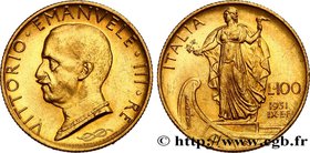 ITALY - KINGDOM OF ITALY - VICTOR-EMMANUEL III
Type : 100 Lire, an IX 
Date : 1931 
Mint name / Town : Rome 
Quantity minted : 22925 
Metal : gol...
