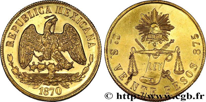 MEXICO - REPUBLIC
Type : 20 Pesos 
Date : 1870 
Mint name / Town : Guanajuato...