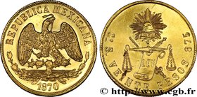 MEXICO - REPUBLIC
Type : 20 Pesos 
Date : 1870 
Mint name / Town : Guanajuato 
Quantity minted : 3250 
Metal : gold 
Millesimal fineness : 875 ‰...