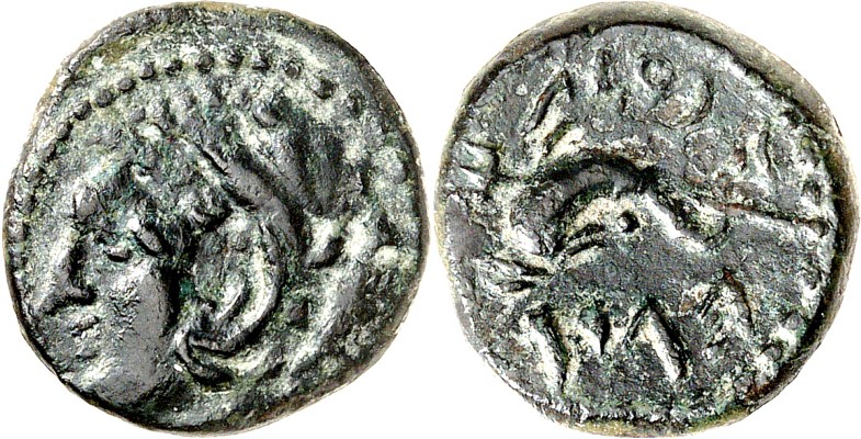SPANIEN. 
HISPANIA ULTERIOR. 
GADES (Cadiz). AE-16mm 1. Jh. v. Chr. 3,27g. Kop...