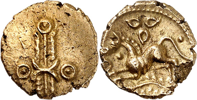 BRITANNIEN. 
TRINOVANTES. 
Dubnovellaunus 5 v. bis 10 n.Chr. 1/4 Goldstater 1,...