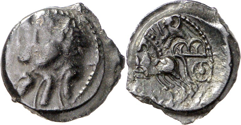 GALLIEN. 
REMI (um Reims). 
AE-Quadrans 16mm (50/20 v.Chr.) 2,47g. 3&nbsp;Köpf...