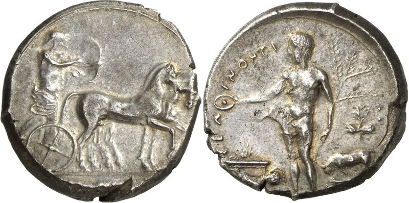 SIZILIEN. 
SELINUS. 
Tetradrachmon (um 450 v.Chr.) 17,27g. Apollon fährt in Qu...
