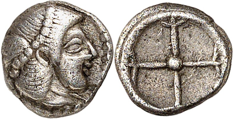 SIZILIEN. 
SYRAKUS (Siracusa). 
Obolos (485/460 v.Chr.) 0,65g. Kopf der Arethu...
