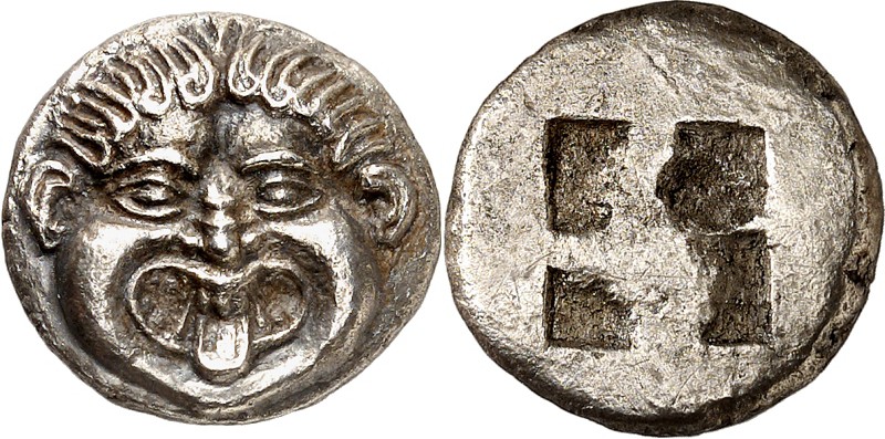 MAKEDONIEN. 
NEAPOLIS (Kavala). 
Drachme (530/450 v.Chr.) 3,37g. Gorgonenkopf ...