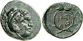 THRAKIEN. 
KÖNIGREICH. 
Lysimachos 323-281 v. Chr. AE-Dichalkon 14/15mm (306/281 v.Chr.) 1,96g, unbest. Mzst. Herakleskopf n.r. / BA SI - LUS I im Ä...