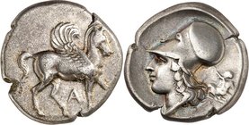EPEIROS. 
STÄDTE. 
AMBRAKIA (Arta). Korinthischer Stater (um 404-360 v.Chr.) 8,37g. Pegasos tänzelt n.r.; darunter A / Kopf der Athena mit korinthis...